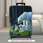 1-Piece Nature Forest Polar Bear Floral Green  Suitcase Luggage Cover, Stretch Protective Sleeve