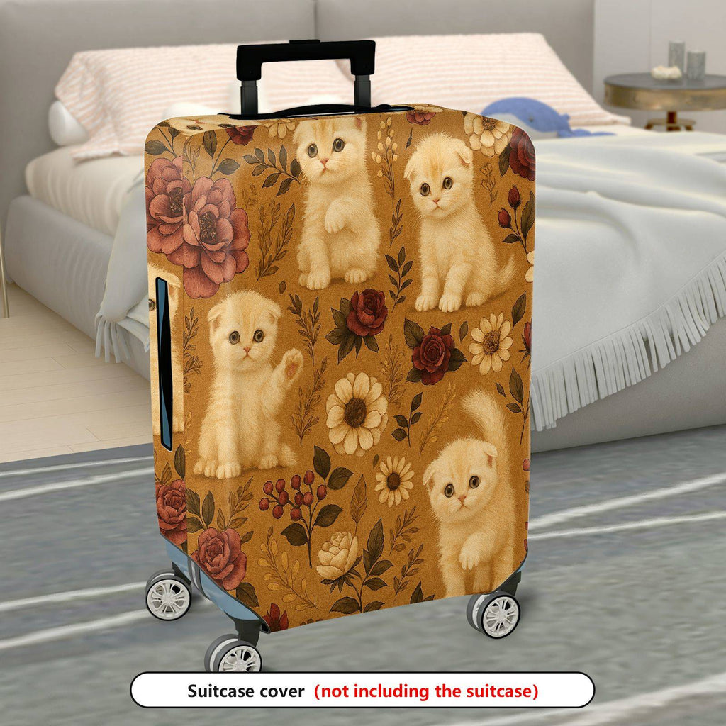 1-Piece Cute Floral Kitten Vintage Artistic Pattern  Suitcase Luggage Cover, Stretch Protective Sleeve