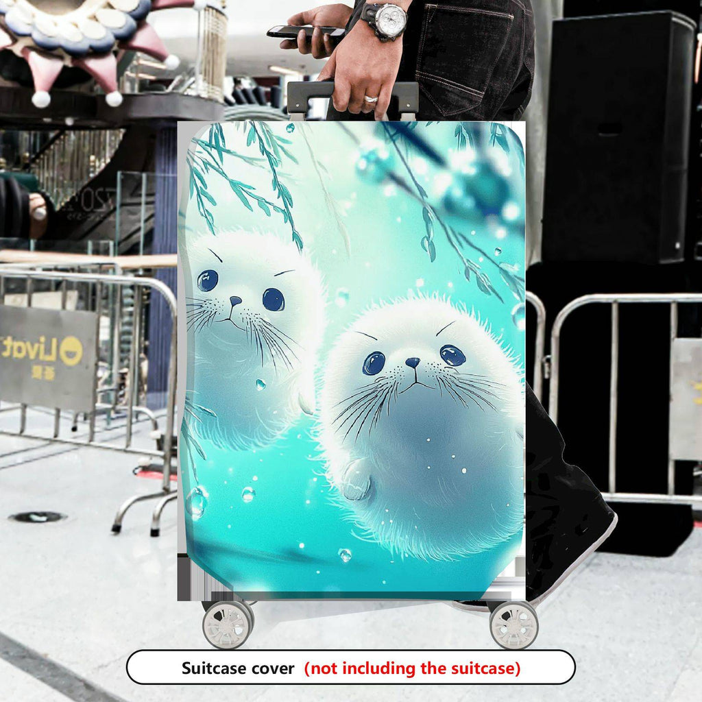 1-Piece Cute Seal Ocean Blue Raindrop Artful  Suitcase Luggage Cover, Stretch Protective Sleeve
