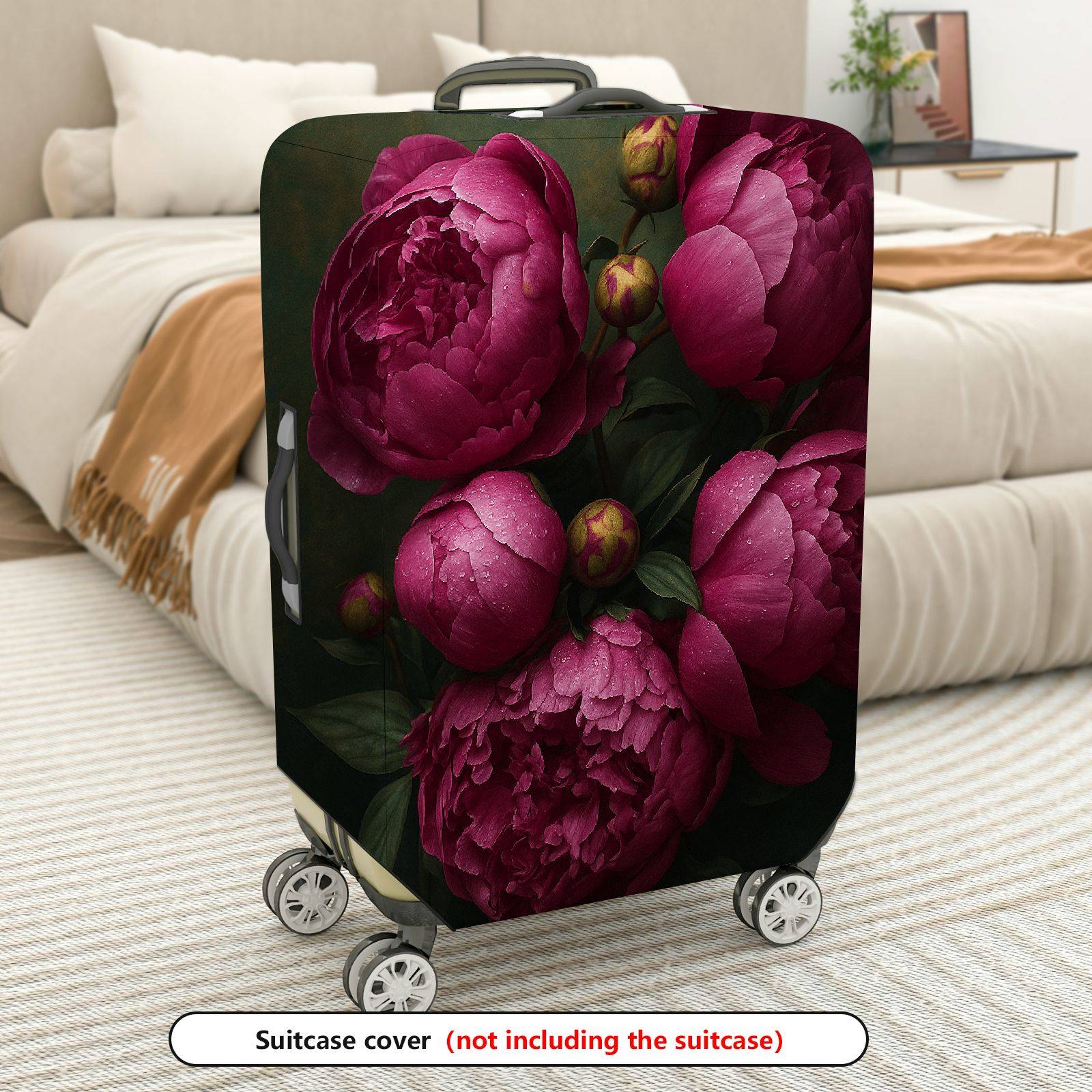 1-Piece Peony Floral Vintage Artistic Elegant Colorful  Suitcase Luggage Cover, Stretch Protective Sleeve
