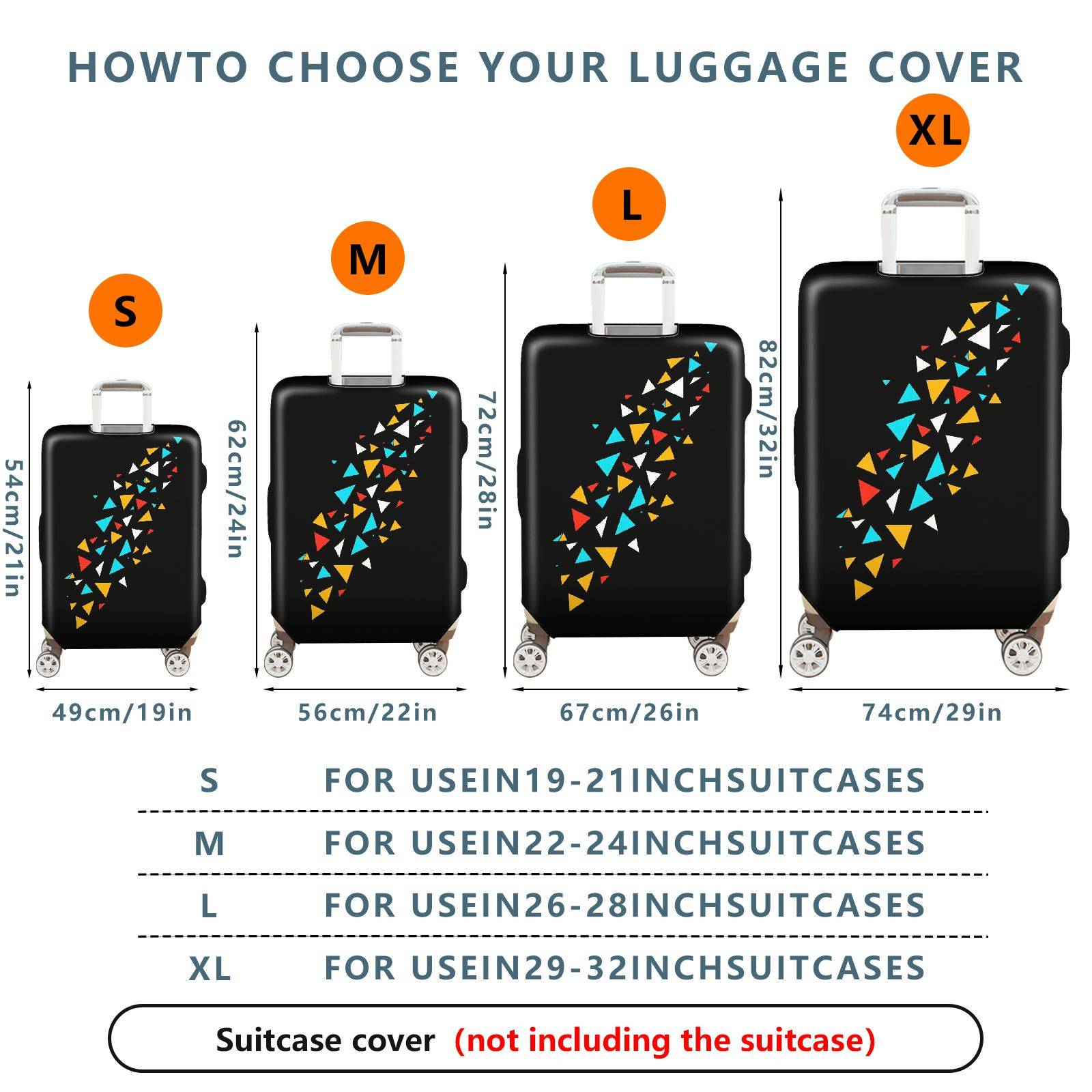 1-Piece Black Colorful Geometric Triangle Pattern  Suitcase Luggage Cover, Stretch Protective Sleeve