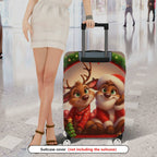 1-Piece Christmas Santa Reindeer Festive Holiday Cheer  Suitcase Luggage Cover, Stretch Protective Sleeve