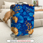 1-Piece Blue Floral Leaf Pattern Vibrant Colorful Botanical Nature  Suitcase Luggage Cover, Stretch Protective Sleeve