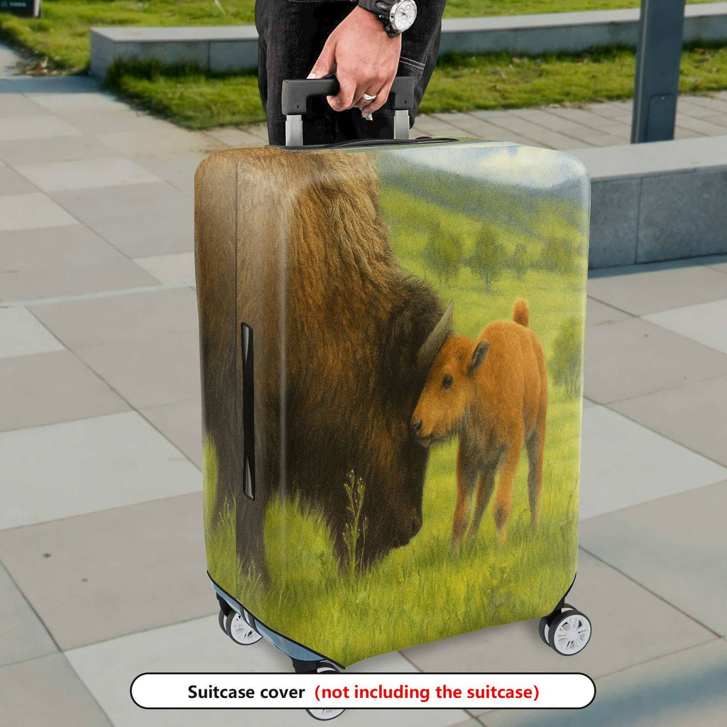1-Piece Buffalo Landscape Pastoral Nature Animal Herd  Suitcase Luggage Cover, Stretch Protective Sleeve