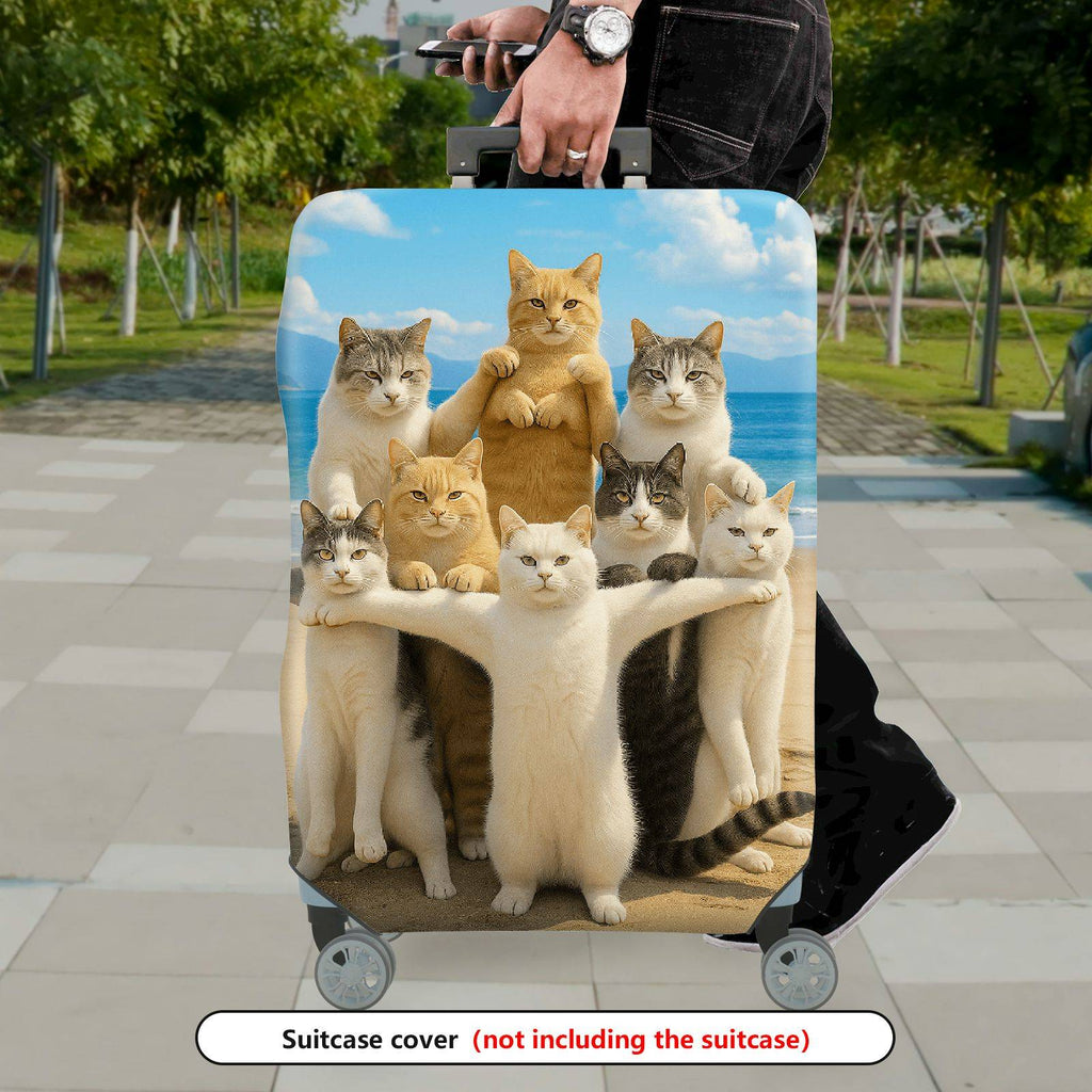 1-Piece Beach Cat Group Summer Fun Vibrant Cute Playful  Suitcase Luggage Cover, Stretch Protective Sleeve