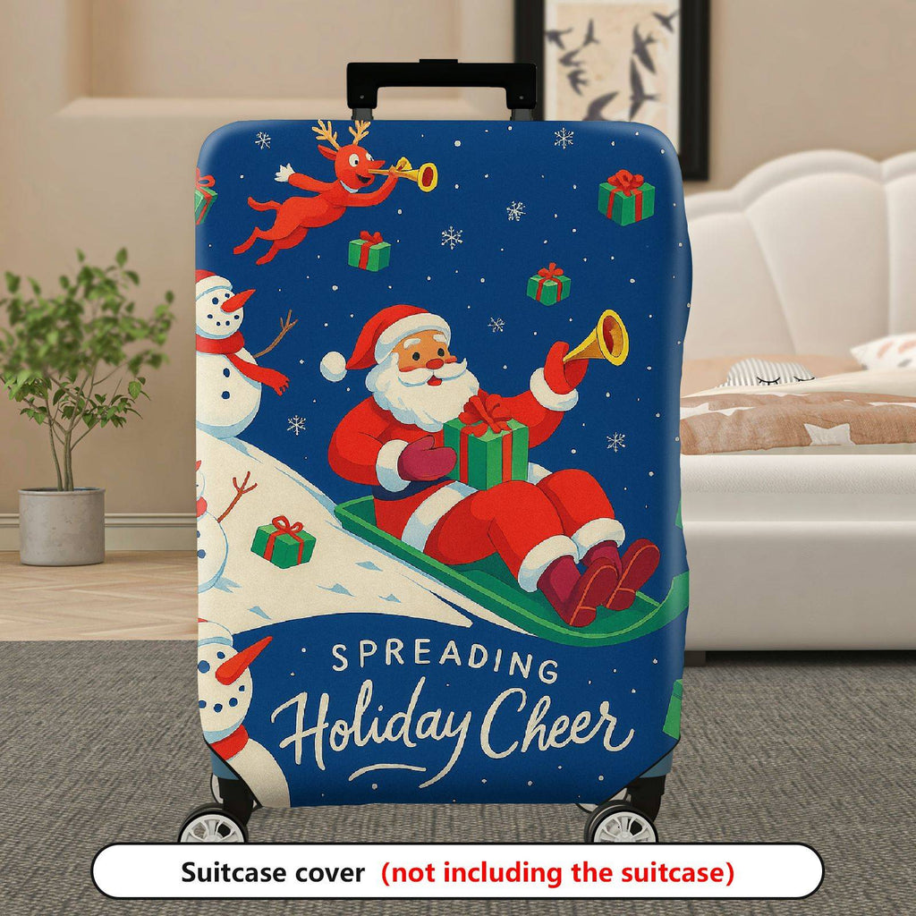 1-Piece Santa Reindeer Snowman Gifts Christmas Holiday  Suitcase Luggage Cover, Stretch Protective Sleeve