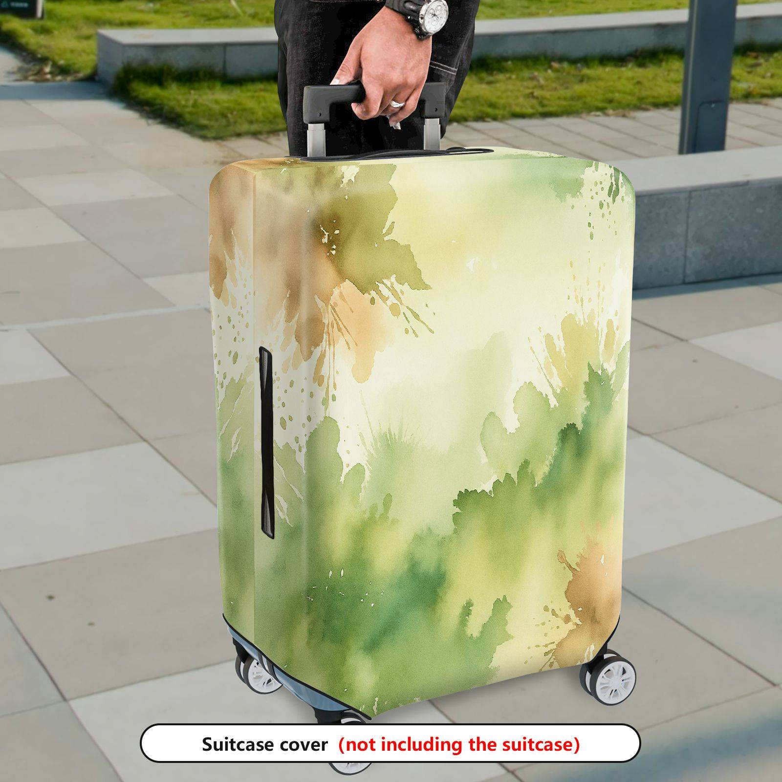 1-Piece Abstract Nature Green Watercolor Painting  Suitcase Luggage Cover, Stretch Protective Sleeve