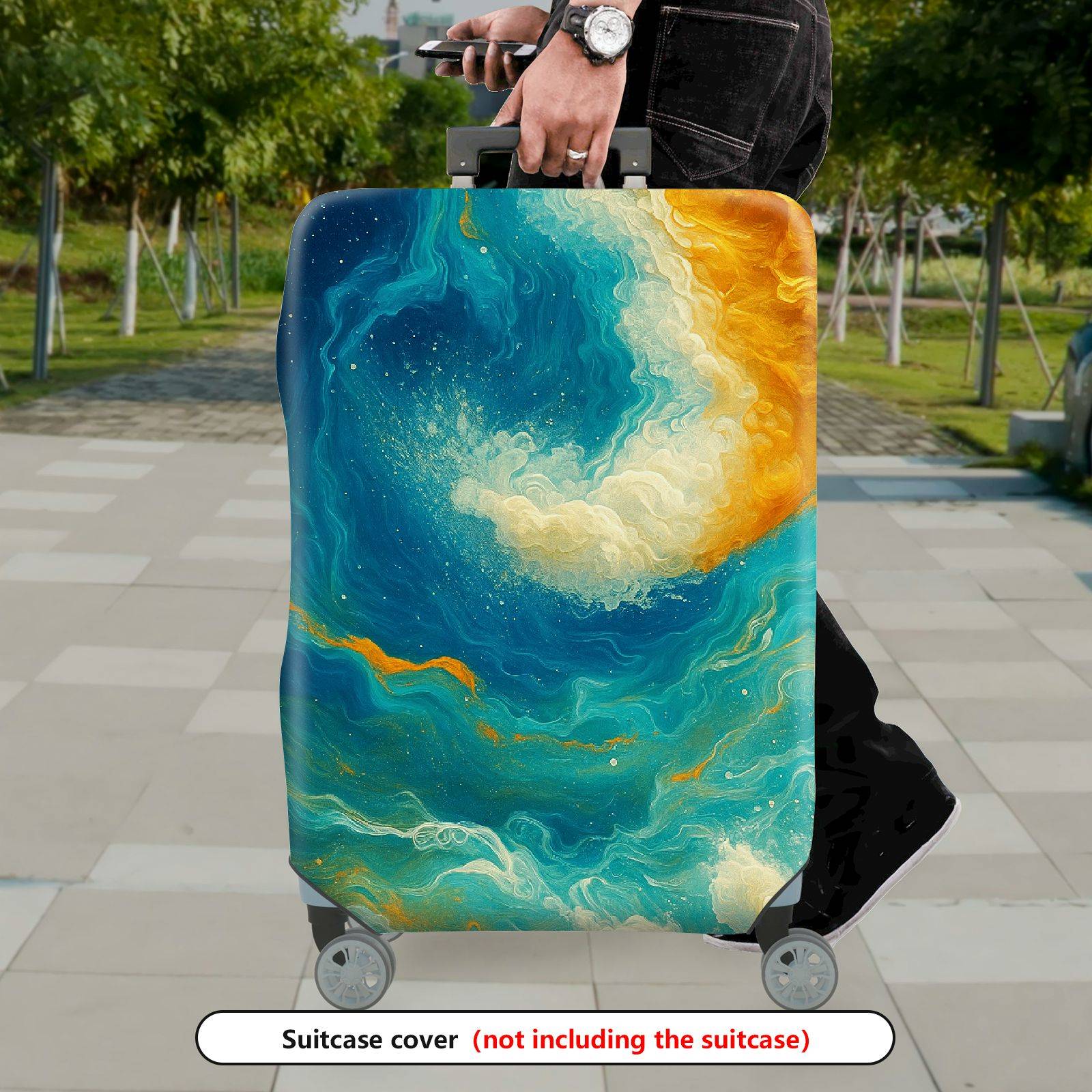 1-Piece Galaxy Wave Artistic Abstract Colorful Swirl Cosmic  Suitcase Luggage Cover, Stretch Protective Sleeve