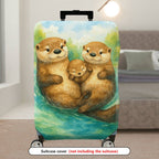 1-Piece Adorable Otter Watercolor Art  Nature Family  Suitcase Luggage Cover, Stretch Protective Sleeve