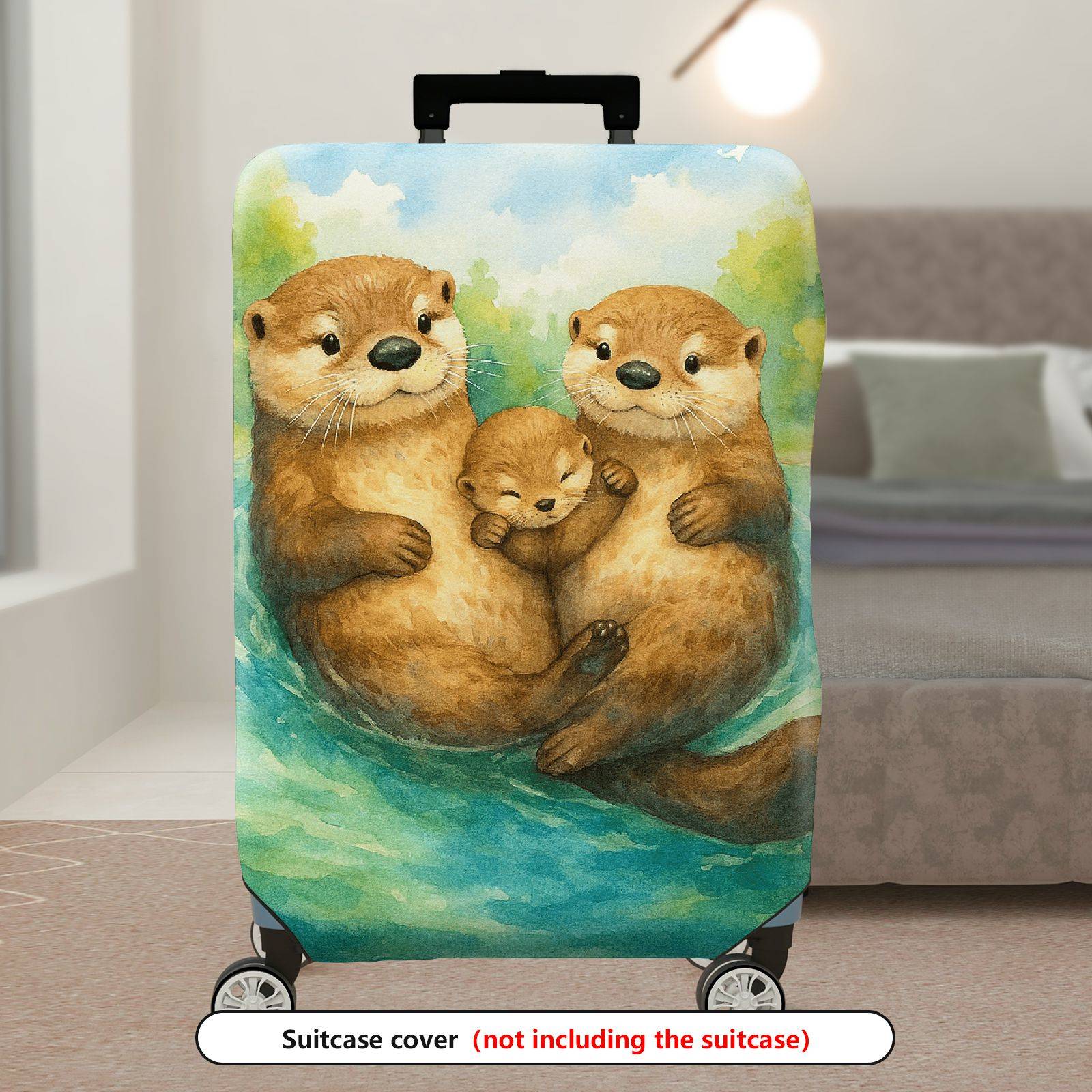 1-Piece Adorable Otter Watercolor Art  Nature Family  Suitcase Luggage Cover, Stretch Protective Sleeve