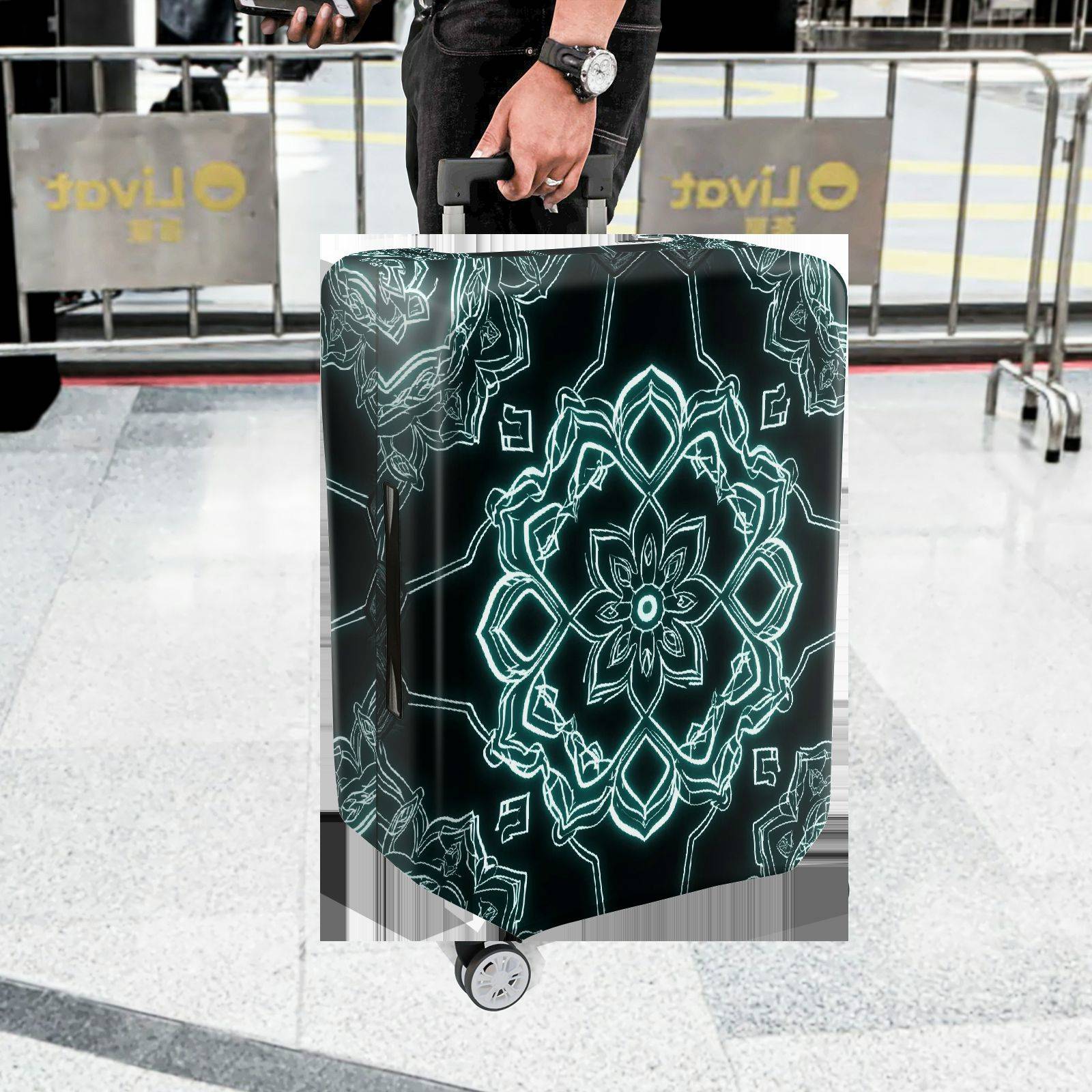 1-Piece Floral Mandala Geometric Pattern  Art  Suitcase Luggage Cover, Stretch Protective Sleeve