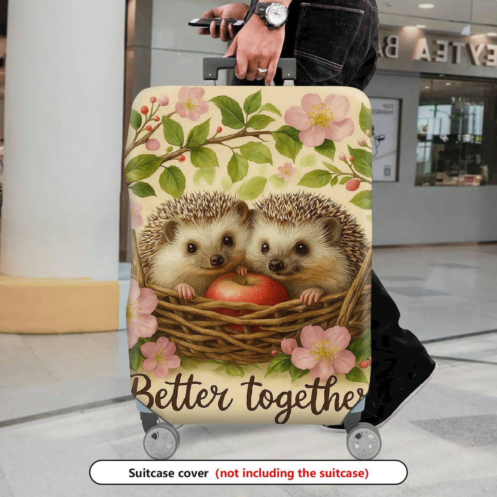 1-Piece Hedgehog Apple Floral Basket Love Cute  Suitcase Luggage Cover, Stretch Protective Sleeve