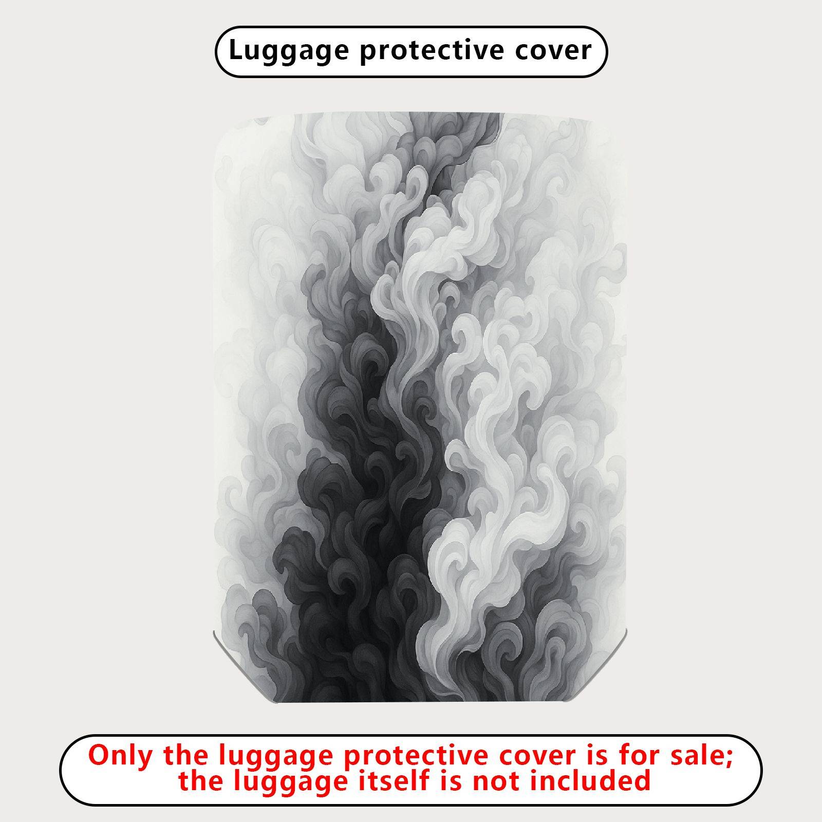 1-Piece Abstract Black White Smoke Cloud Swirl Artistic  Suitcase Luggage Cover, Stretch Protective Sleeve