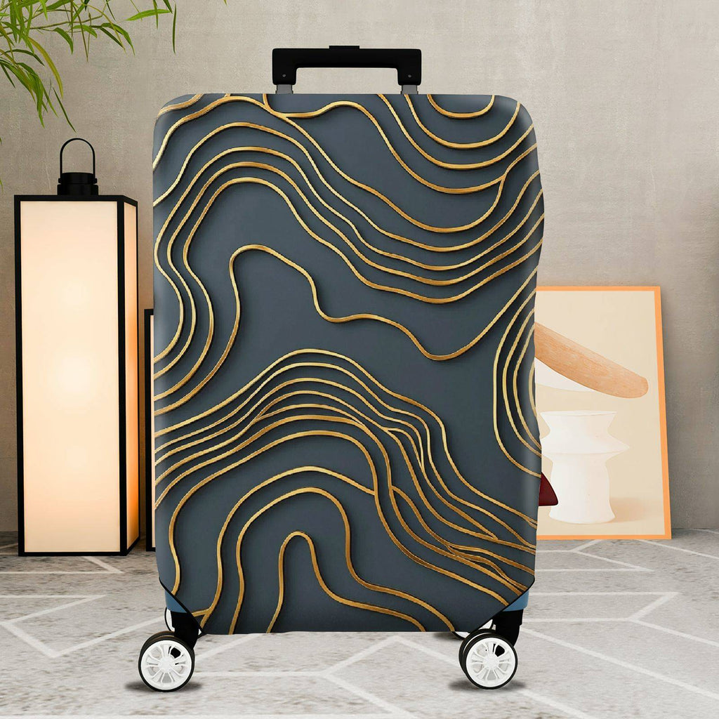 1-Piece Abstract Gold Line Geometric Modern Art  Suitcase Luggage Cover, Stretch Protective Sleeve