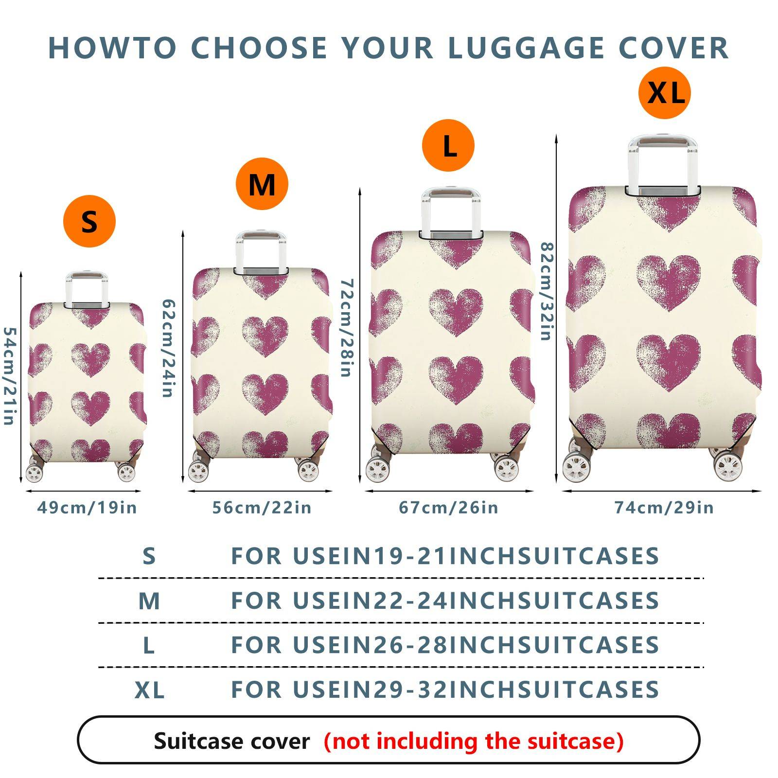 1-Piece Heart Pattern Romantic Love Passion Holiday Vacation  Suitcase Luggage Cover, Stretch Protective Sleeve