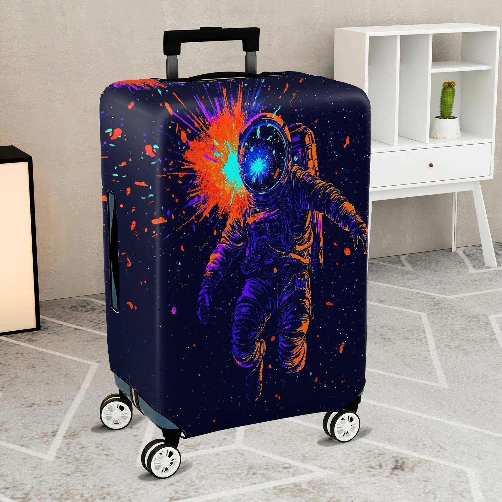 1-Piece Astronaut Space Galactic Colorful Vibrant Celestial  Suitcase Luggage Cover, Stretch Protective Sleeve