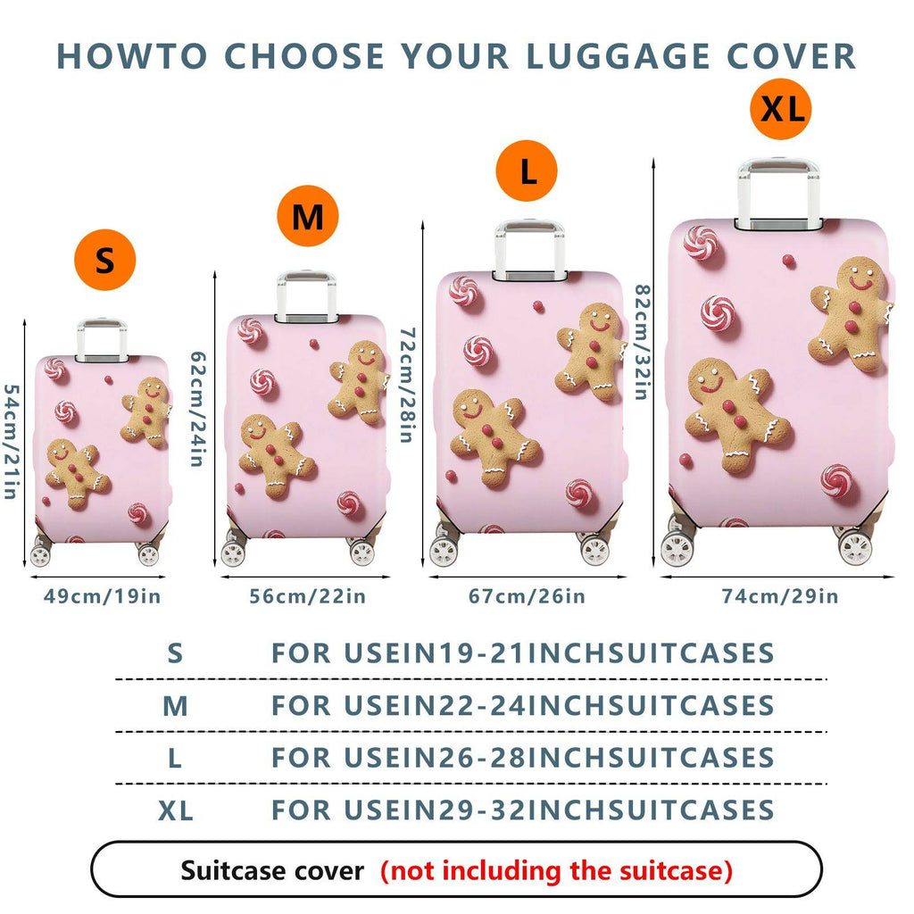 1-Piece Gingerbread Candy Pink Festive Holiday Christmas  Suitcase Luggage Cover, Stretch Protective Sleeve