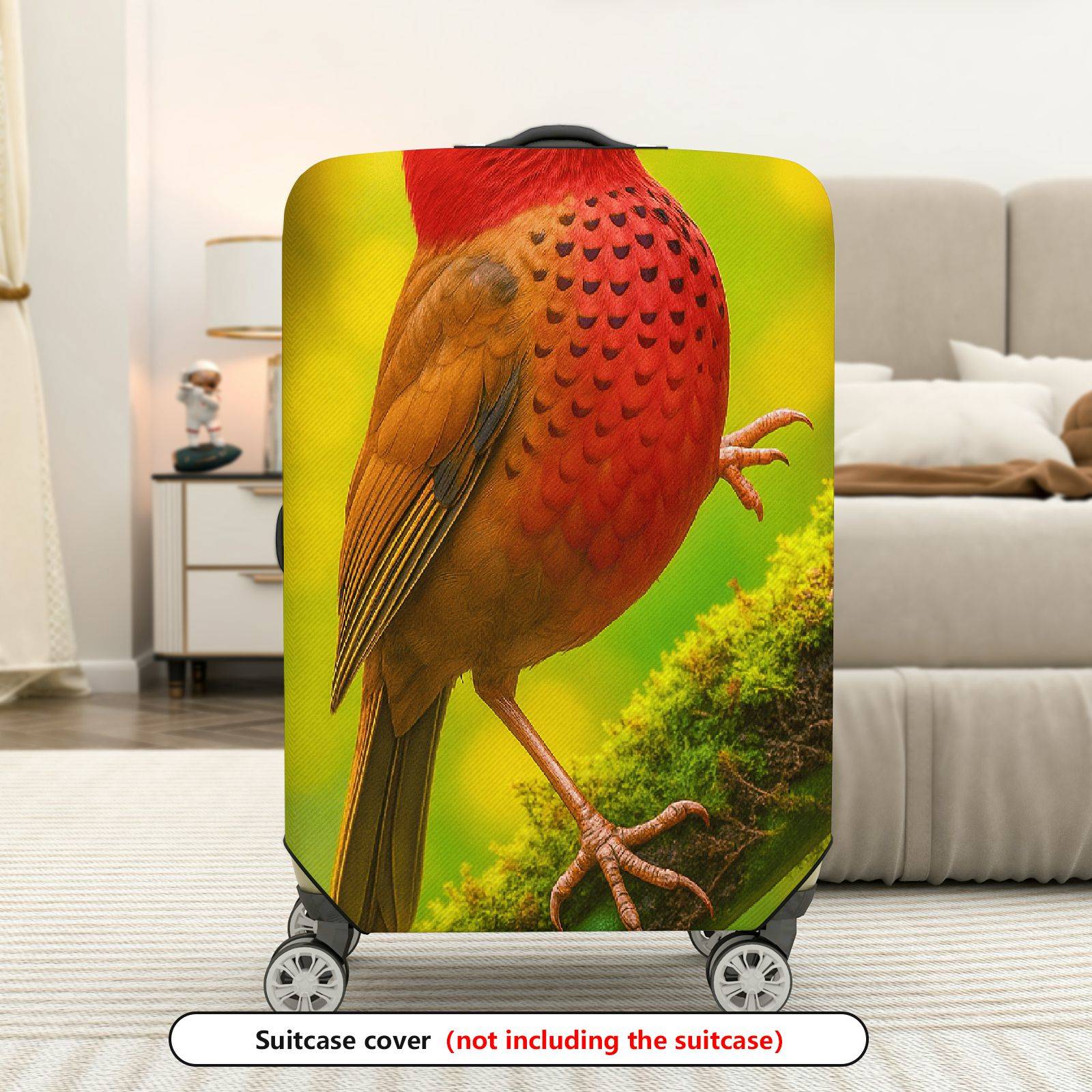 1-Piece Red Bird Nature Colorful Wildlife Artistic Vibrant  Suitcase Luggage Cover, Stretch Protective Sleeve