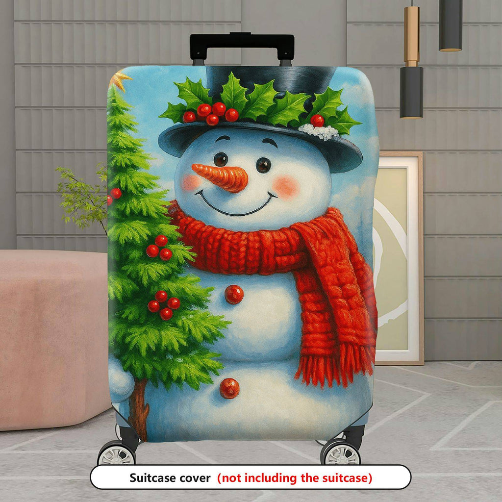 1-Piece Snowman Christmas Holiday Winter Festive  Suitcase Luggage Cover, Stretch Protective Sleeve