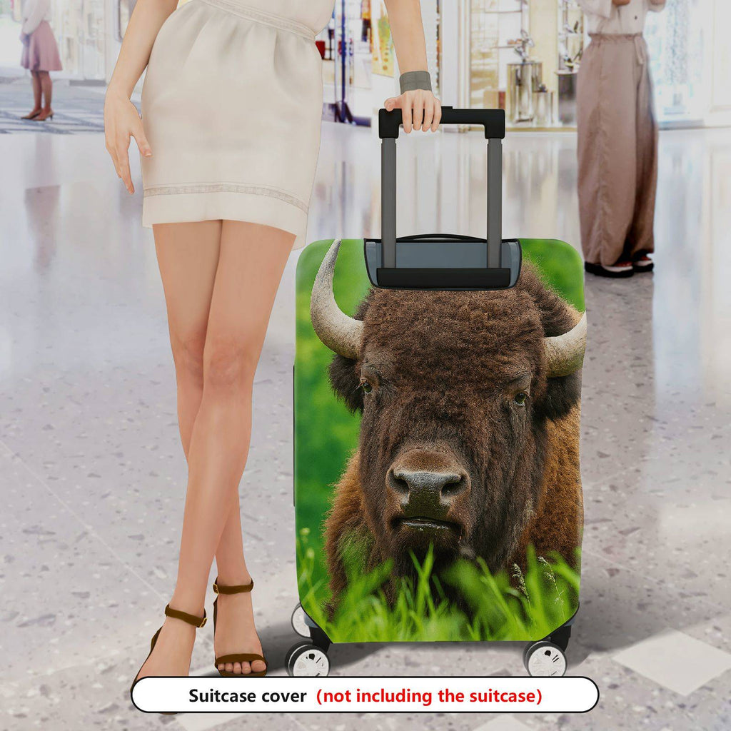 1-Piece Animal Wildlife Nature Green Buffalo Grass  Suitcase Luggage Cover, Stretch Protective Sleeve