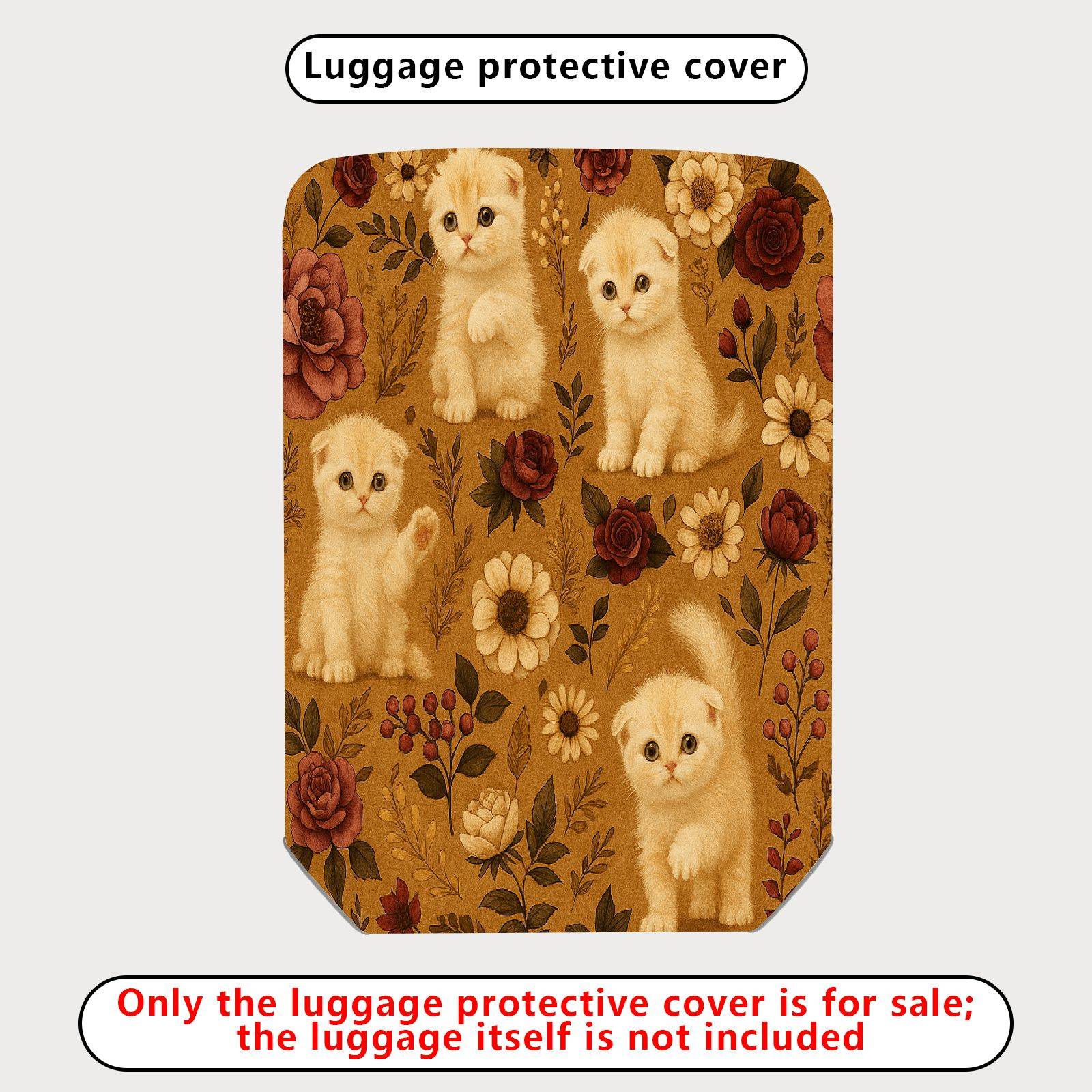 1-Piece Cute Floral Kitten Vintage Artistic Pattern  Suitcase Luggage Cover, Stretch Protective Sleeve