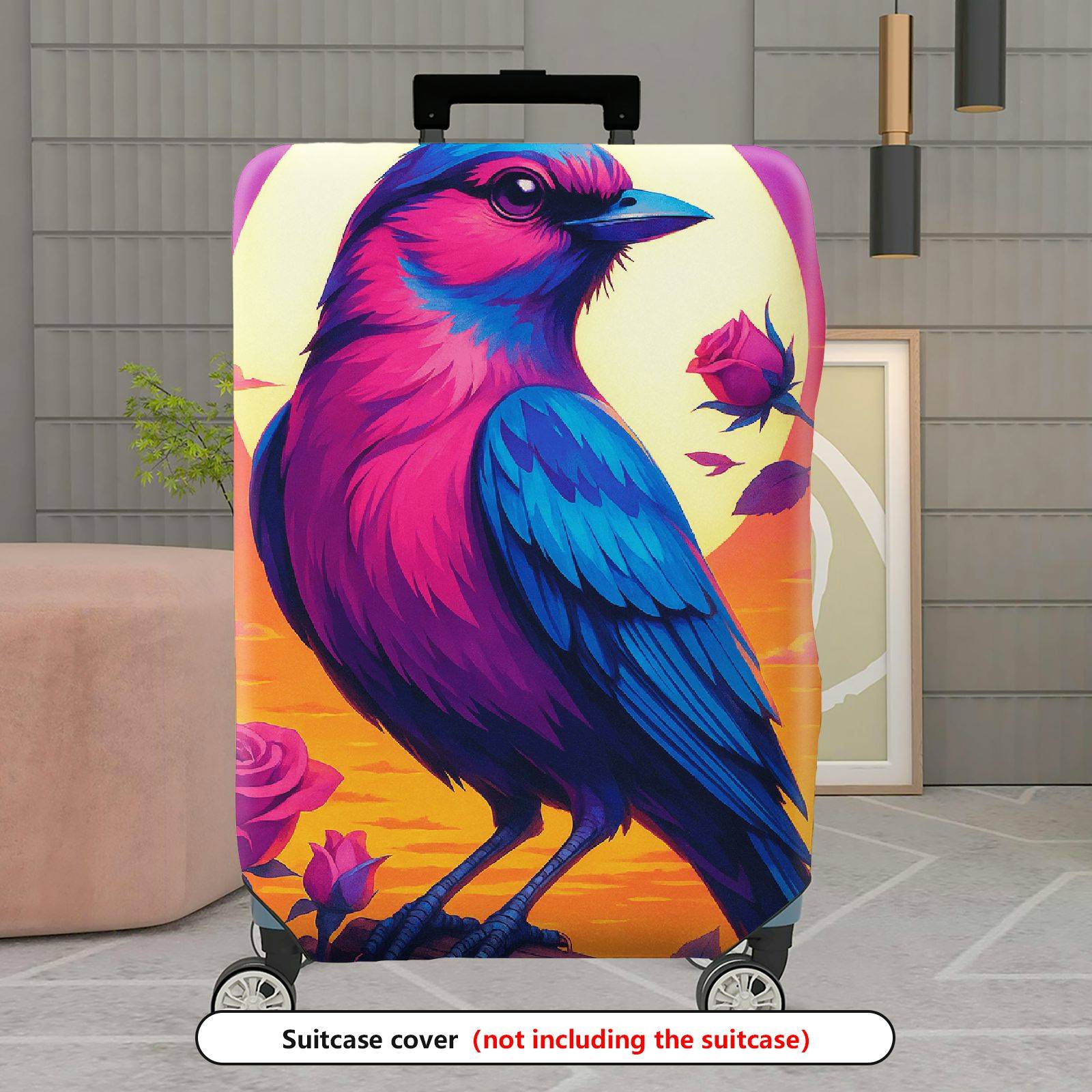 1-Piece Colorful Bird Rose Sunset Artistic Bright  Suitcase Luggage Cover, Stretch Protective Sleeve
