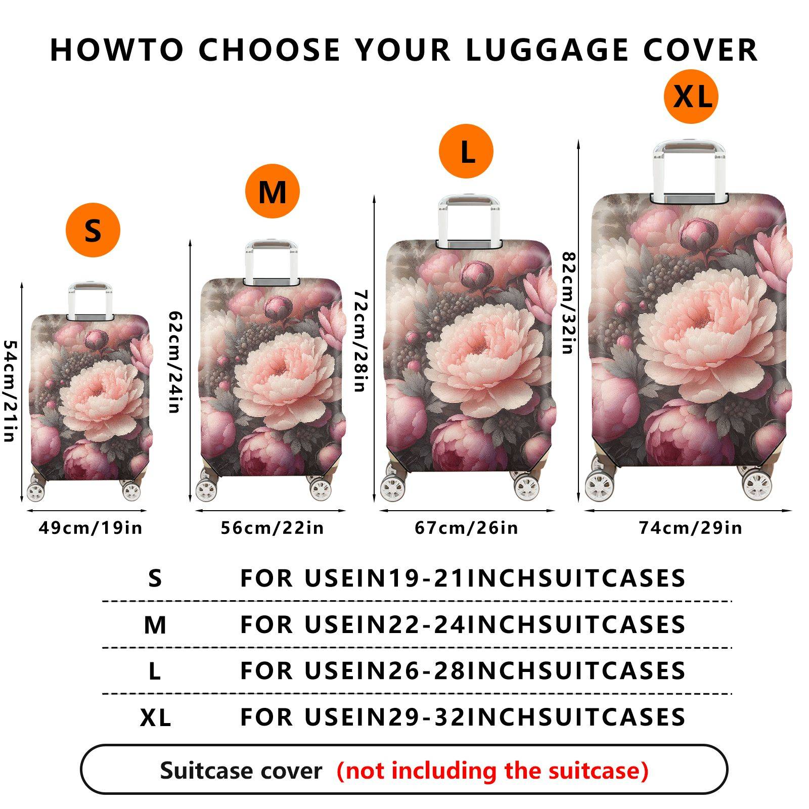 1-Piece Peony Floral Romantic Elegant Stylish Artistic  Suitcase Luggage Cover, Stretch Protective Sleeve