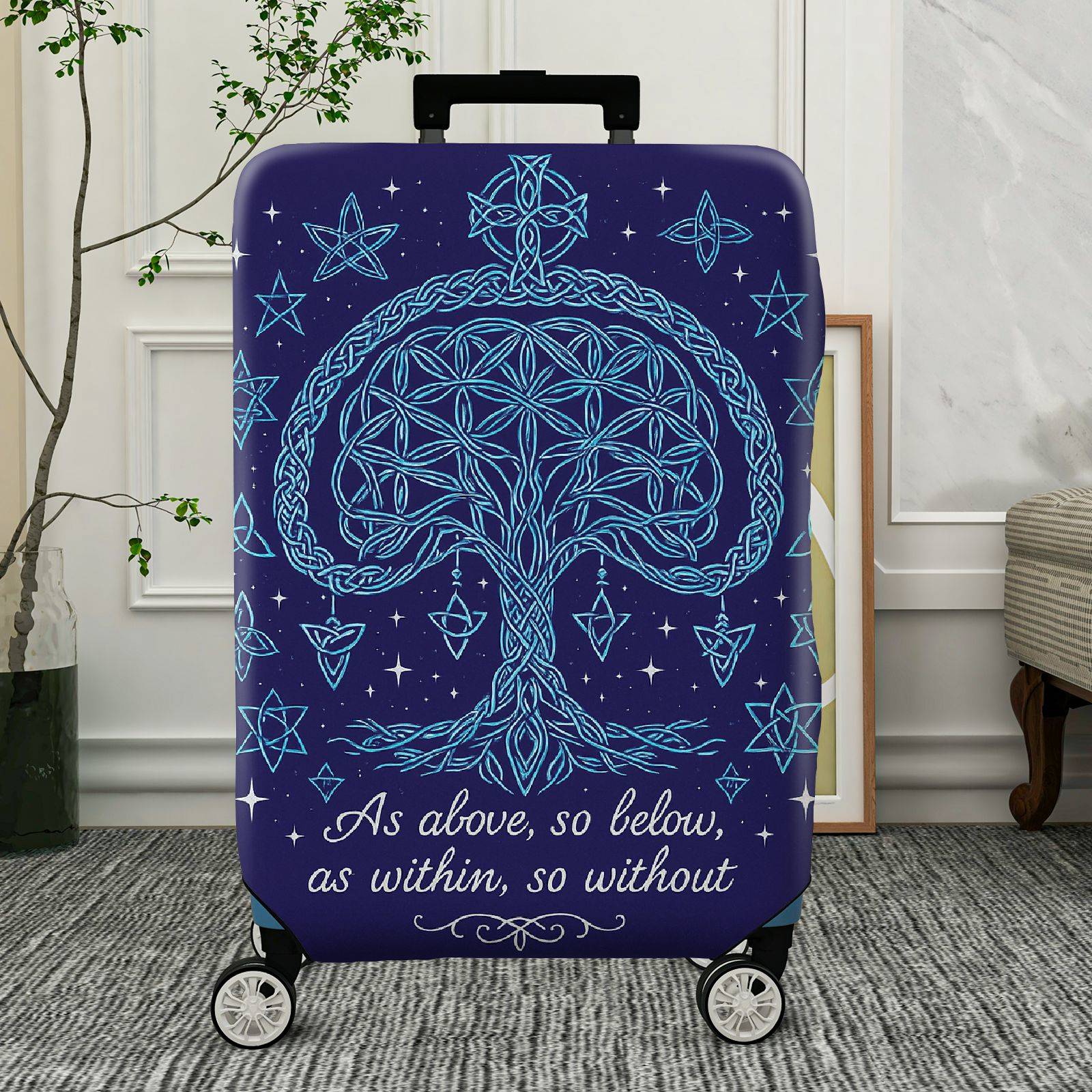 1-Piece Tree of Life Stars Cosmic Spiritual Quote  Suitcase Luggage Cover, Stretch Protective Sleeve