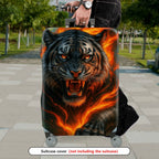 1-Piece Fierce Tiger Flaming Forest Artistic Wildlife  Suitcase Luggage Cover, Stretch Protective Sleeve