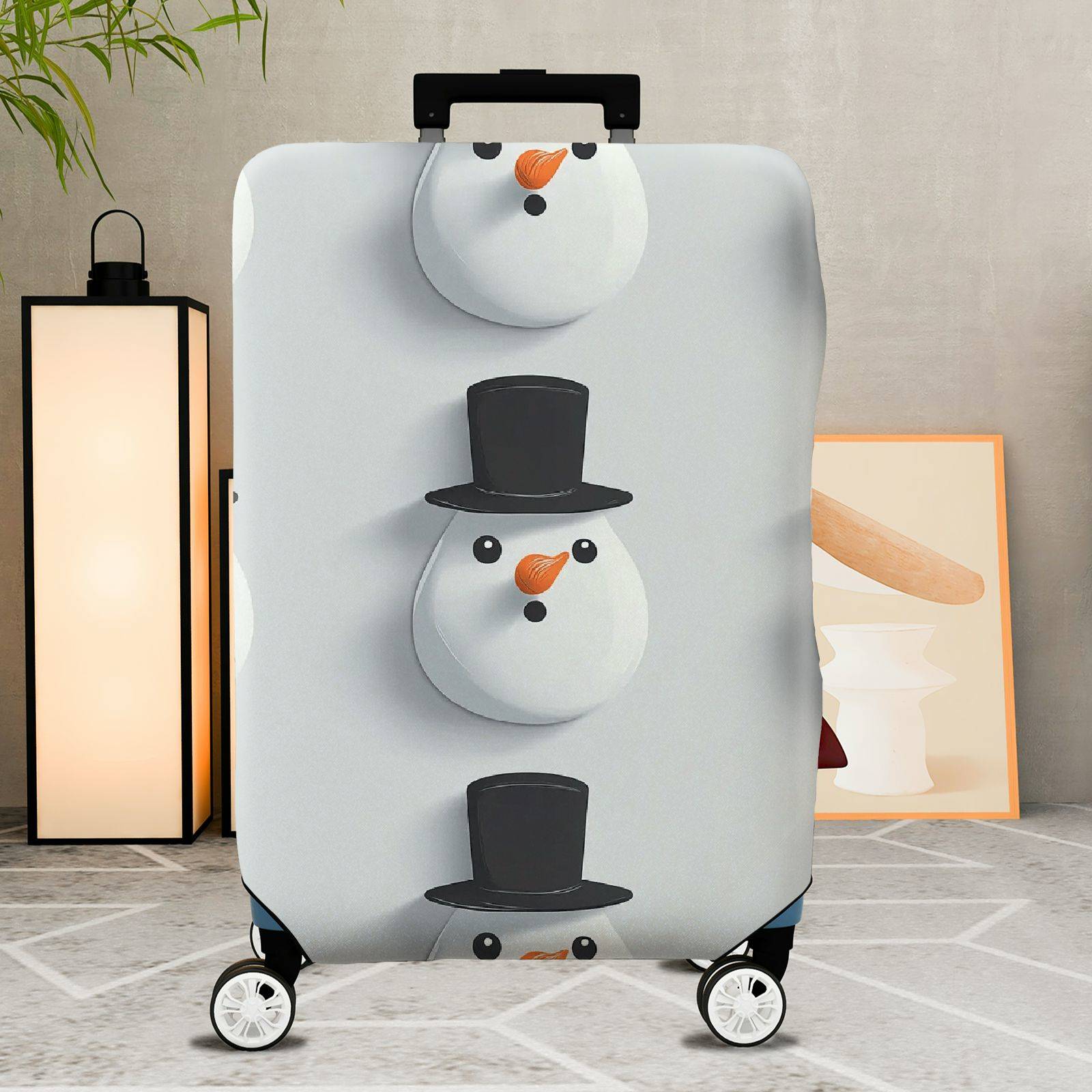 1-Piece Snowman Top Hat Winter Christmas Holiday  Suitcase Luggage Cover, Stretch Protective Sleeve