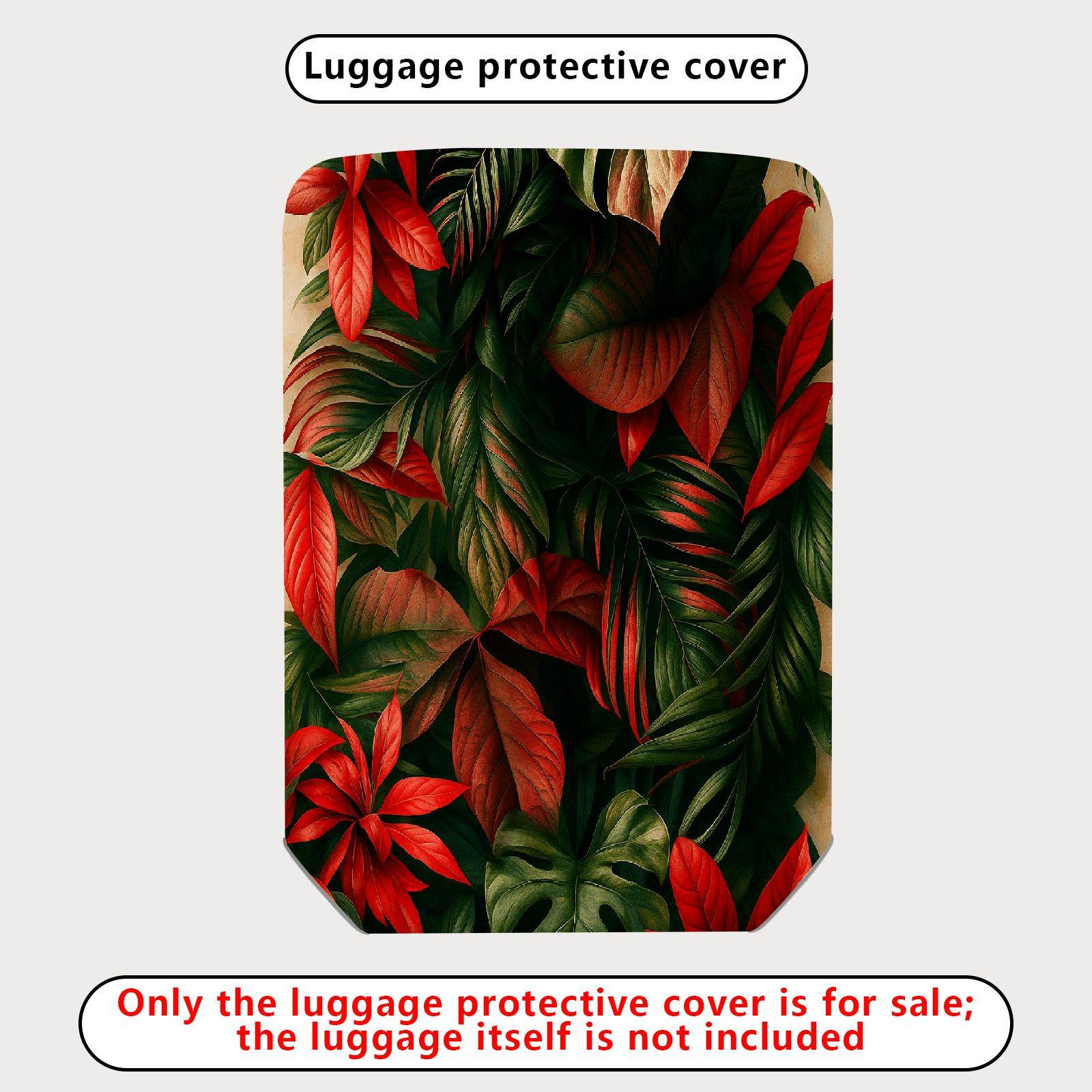 1-Piece Red Green Tropical Leaf Floral Jungle  Suitcase Luggage Cover, Stretch Protective Sleeve