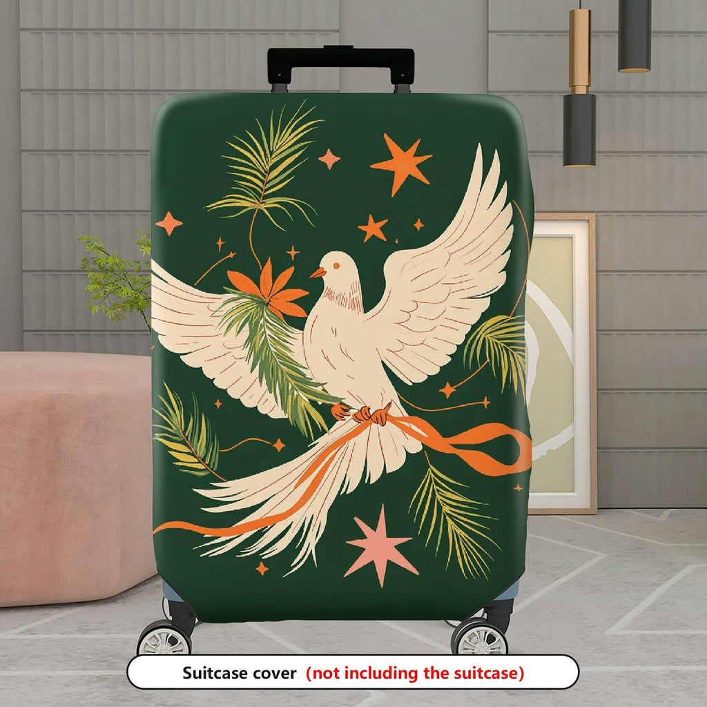 1-Piece Green Bird Star Floral Ribbon Leaf  Suitcase Luggage Cover, Stretch Protective Sleeve
