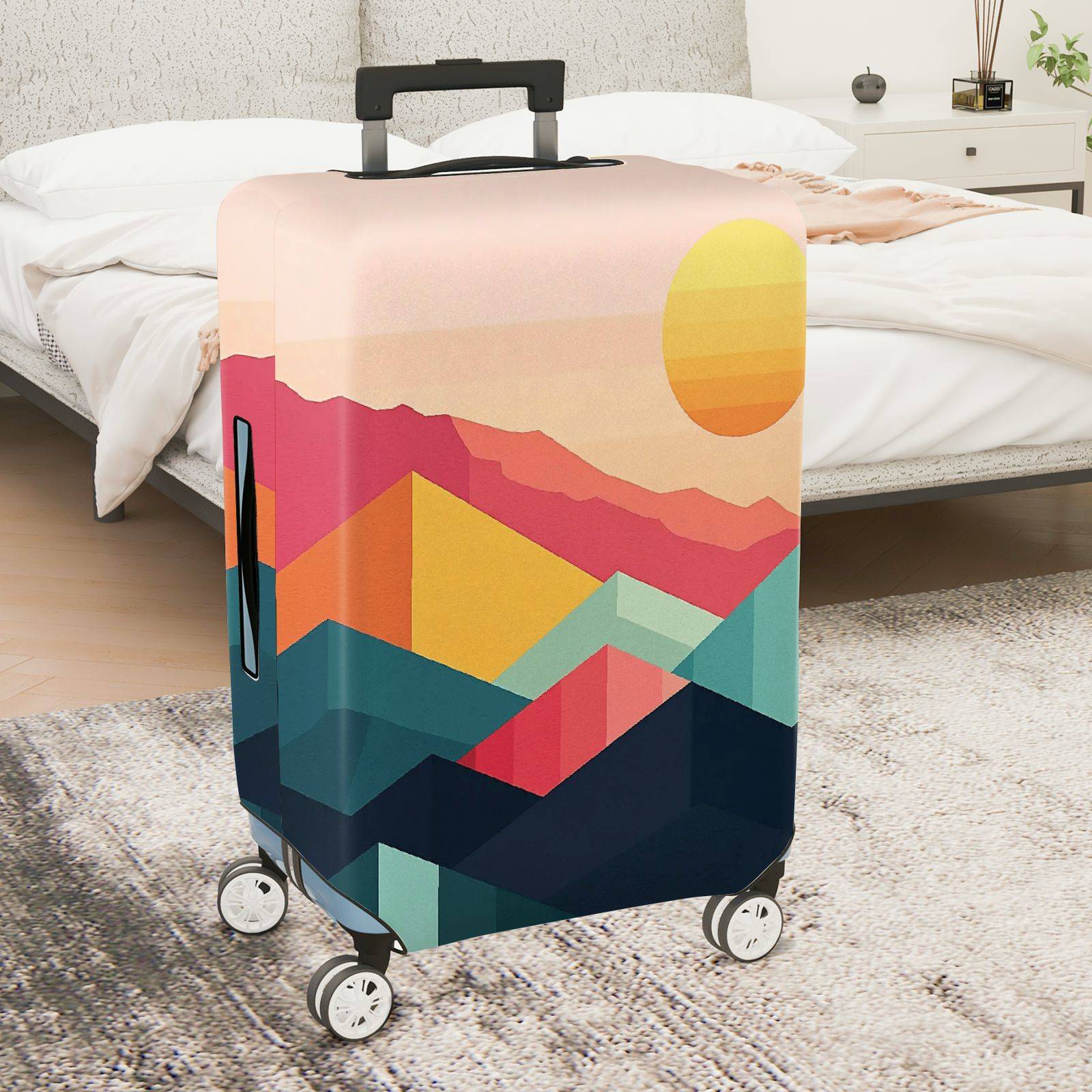 1-Piece Sunset Mountain Geometric Abstract Colorful Landscape  Suitcase Luggage Cover, Stretch Protective Sleeve