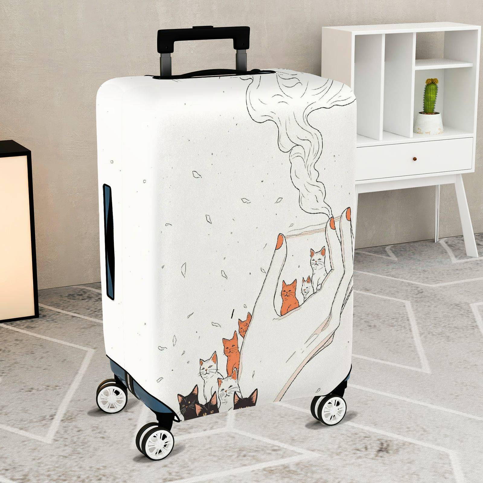 1-Piece Artistic Cat Smoke Hand Abstract Cute Travel  Suitcase Luggage Cover, Stretch Protective Sleeve