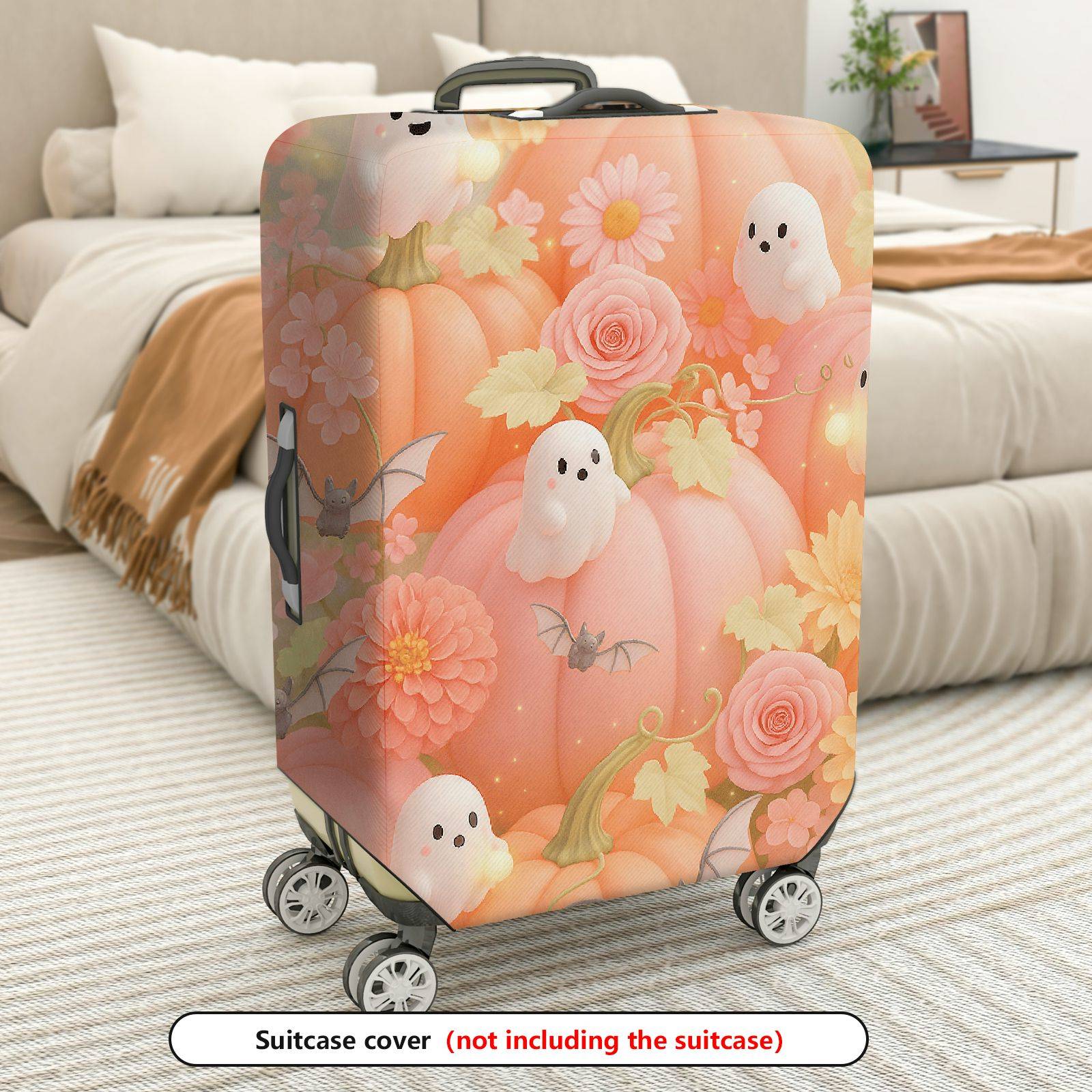 1-Piece Halloween Ghost Pumpkin Floral Bat  Suitcase Luggage Cover, Stretch Protective Sleeve