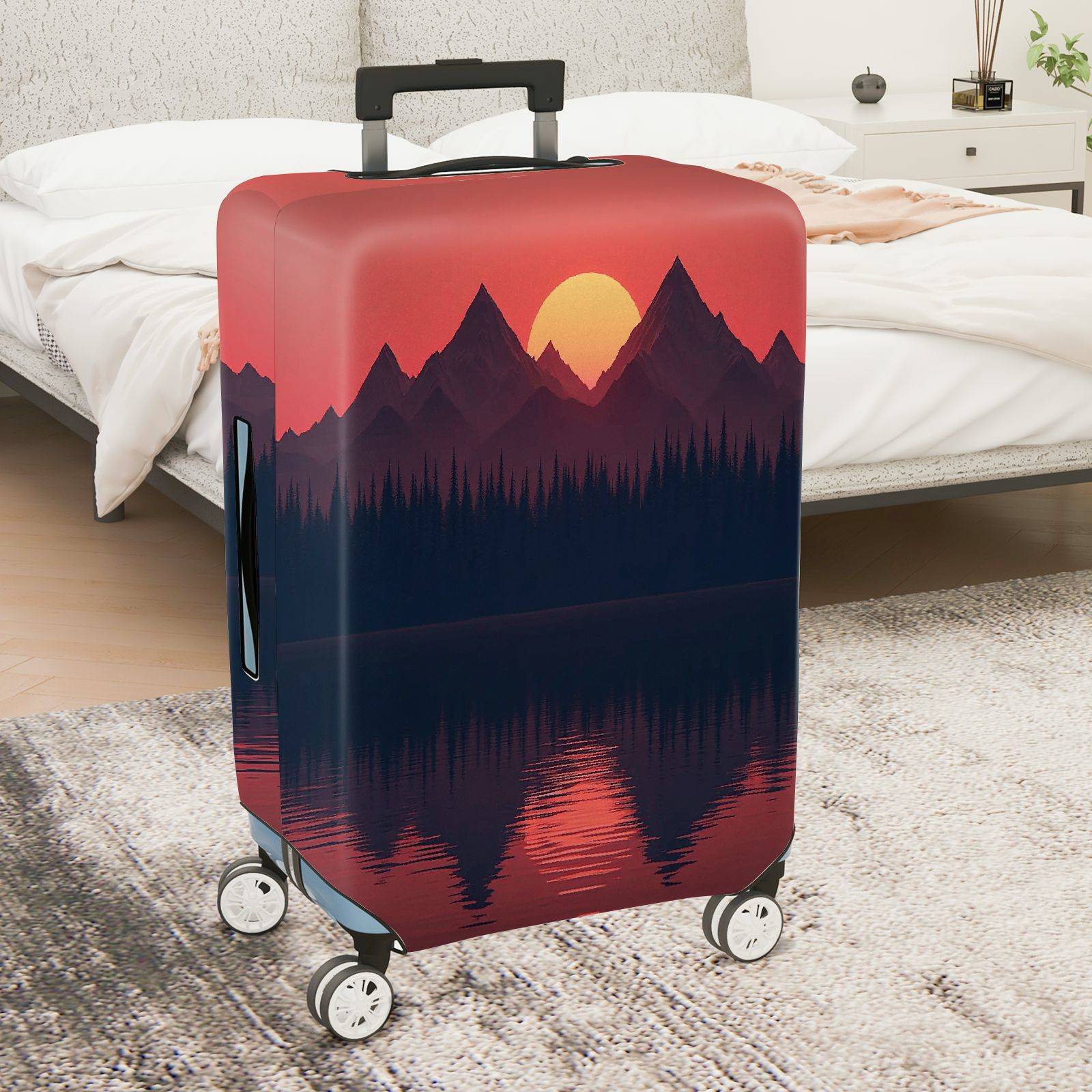 1-Piece Sunset Mountain Forest Landscape Travel  Suitcase Luggage Cover, Stretch Protective Sleeve