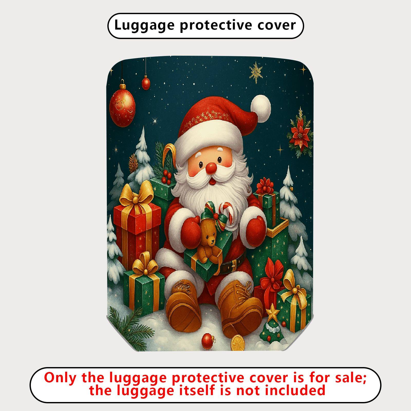 1-Piece Santa Claus Christmas Gift Holiday Celebration Merry  Suitcase Luggage Cover, Stretch Protective Sleeve