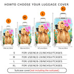 1-Piece Dog Flower Garden Nature Cute Artistic  Suitcase Luggage Cover, Stretch Protective Sleeve