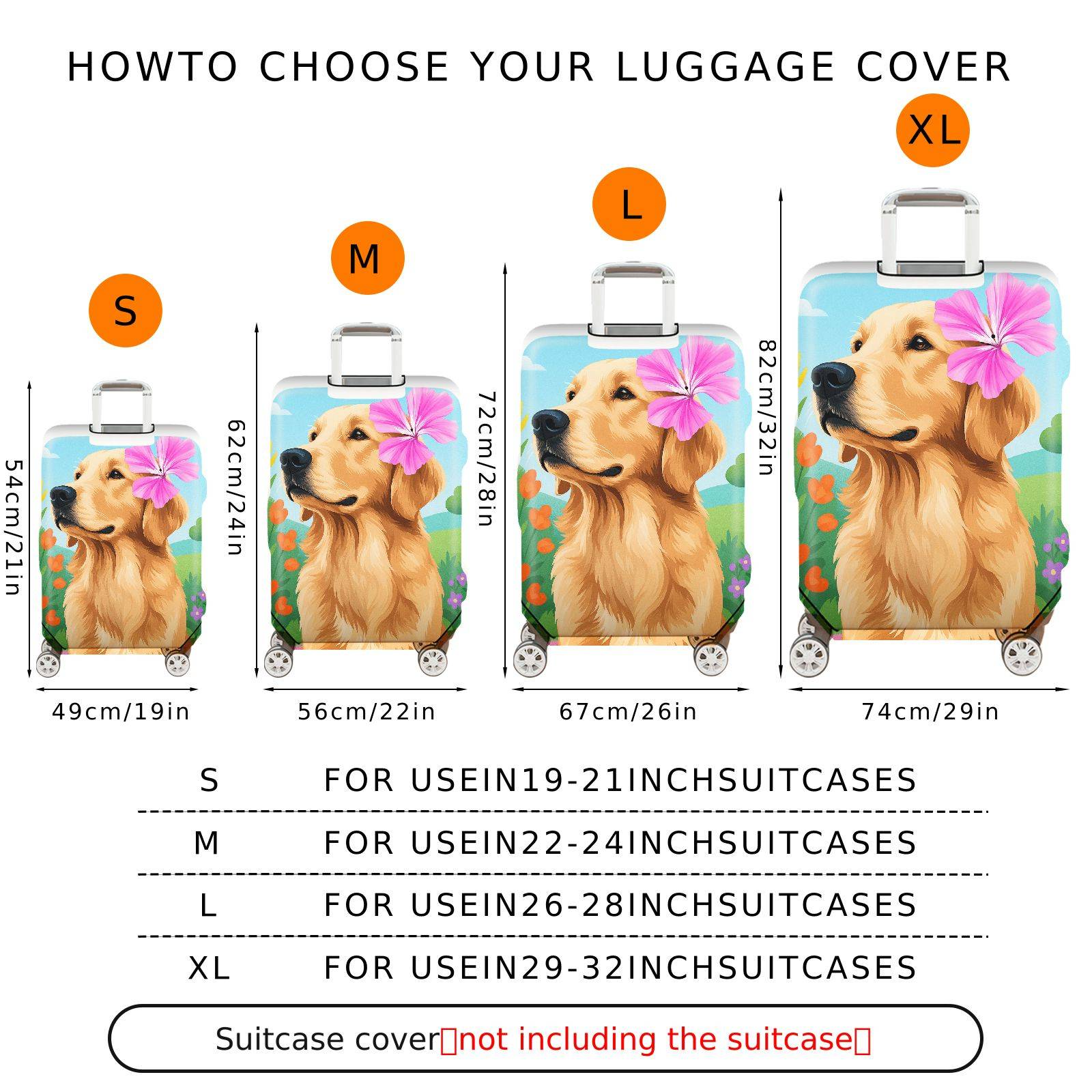 1-Piece Dog Flower Garden Nature Cute Artistic  Suitcase Luggage Cover, Stretch Protective Sleeve