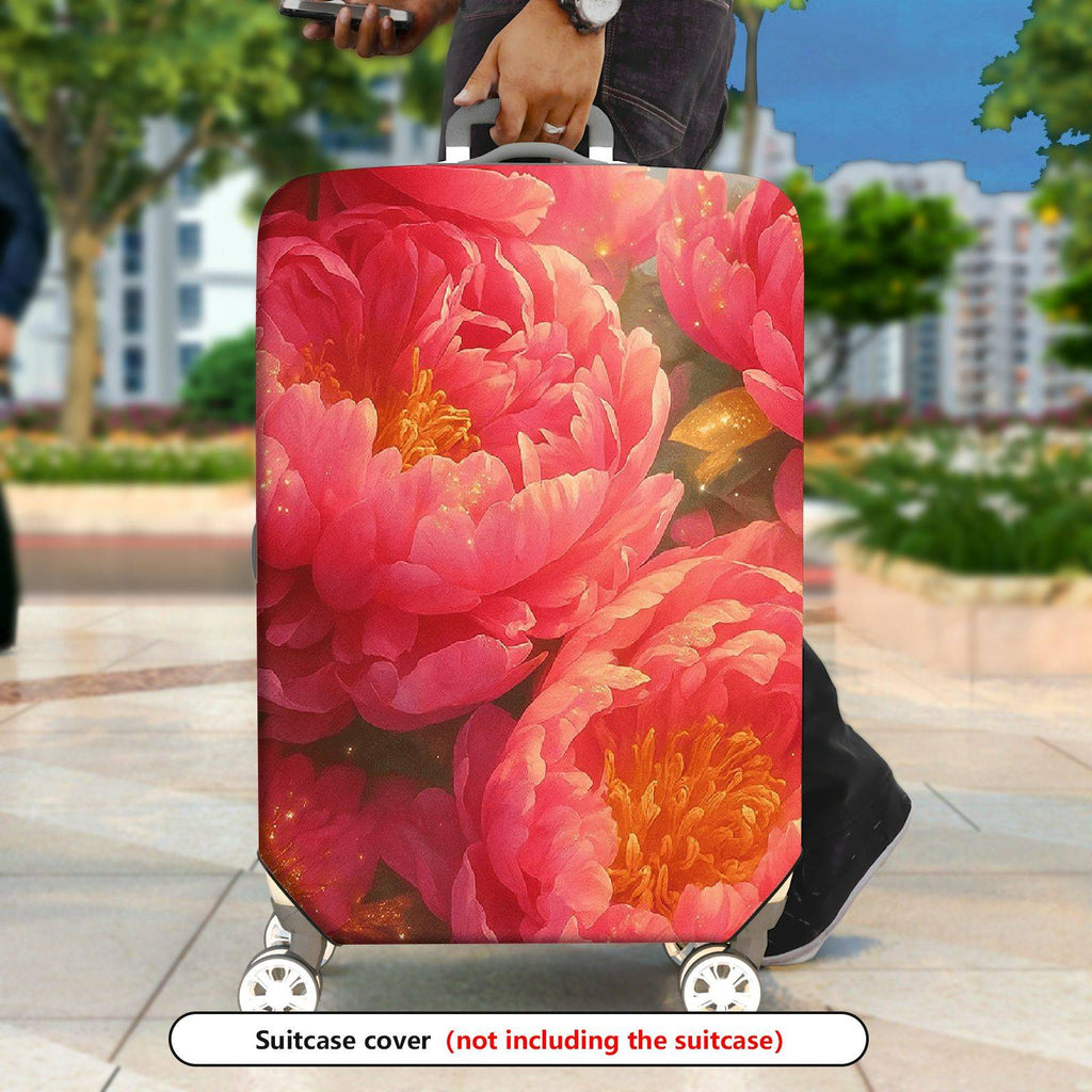 1-Piece Floral Peony Pink Sparkle Artistic Nature  Suitcase Luggage Cover, Stretch Protective Sleeve