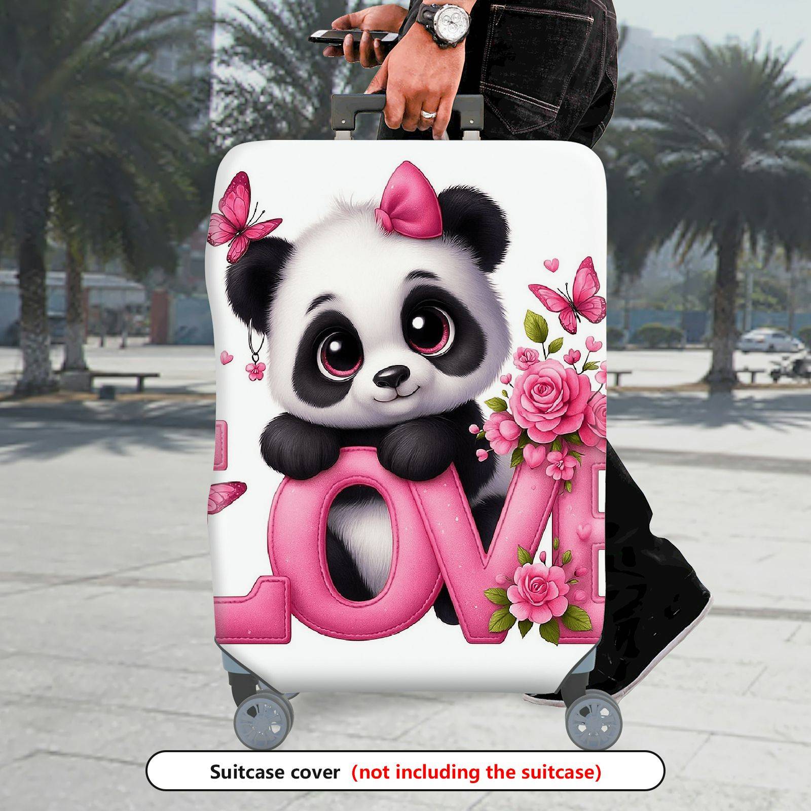 1-Piece Cute Panda Flower Love Butterfly Pink  Suitcase Luggage Cover, Stretch Protective Sleeve