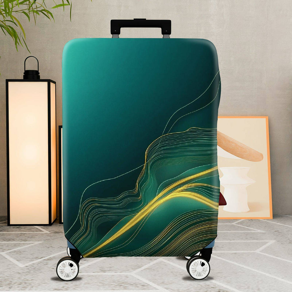 1-Piece Abstract Green Wave Flow Line Style Pattern  Suitcase Luggage Cover, Stretch Protective Sleeve