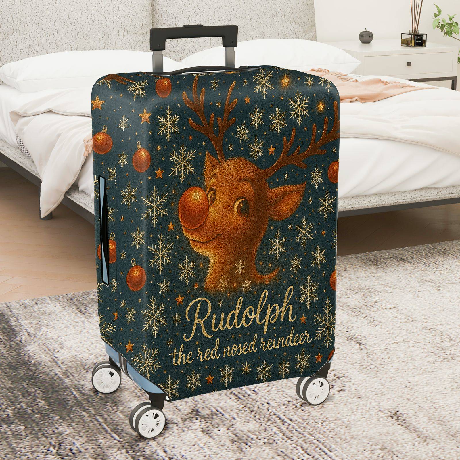 1-Piece Reindeer Snowflake Christmas Holiday Festive  Suitcase Luggage Cover, Stretch Protective Sleeve