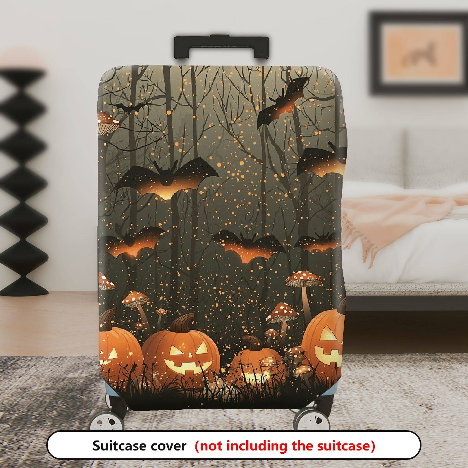 1-Piece Halloween Pumpkin Bat Forest Night Holiday  Suitcase Luggage Cover, Stretch Protective Sleeve