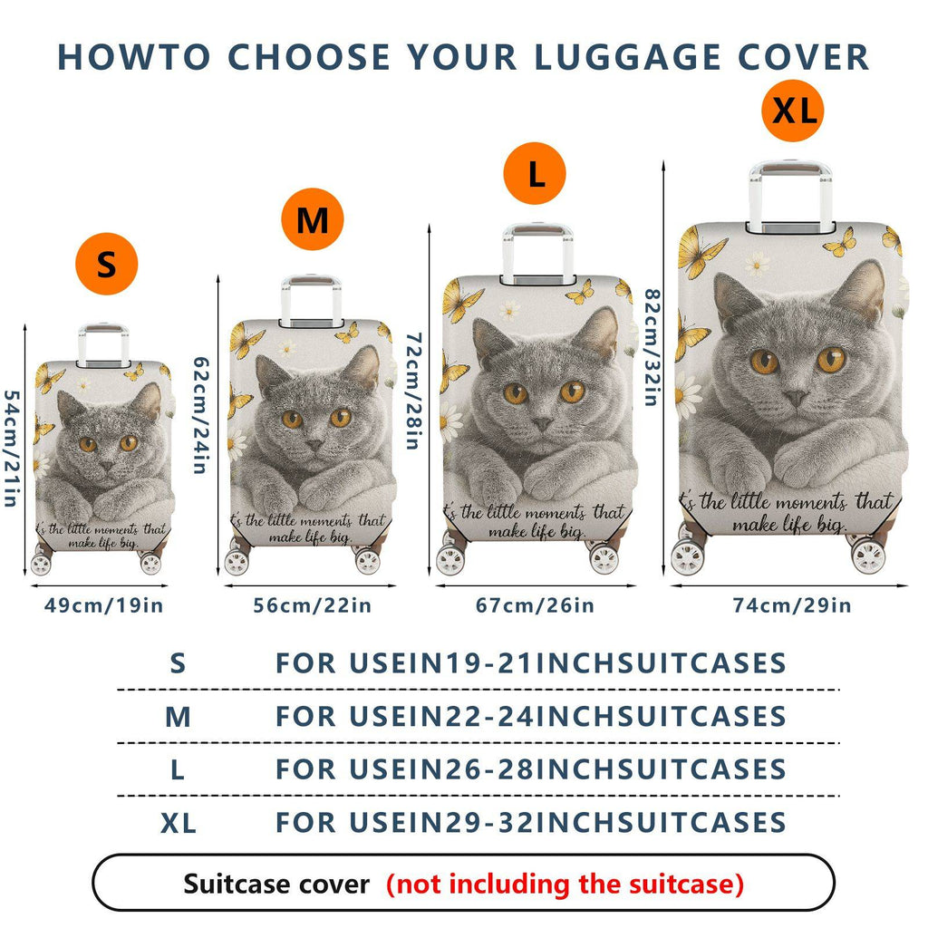 1-Piece Cat Butterfly Flower Words Artistic  Suitcase Luggage Cover, Stretch Protective Sleeve