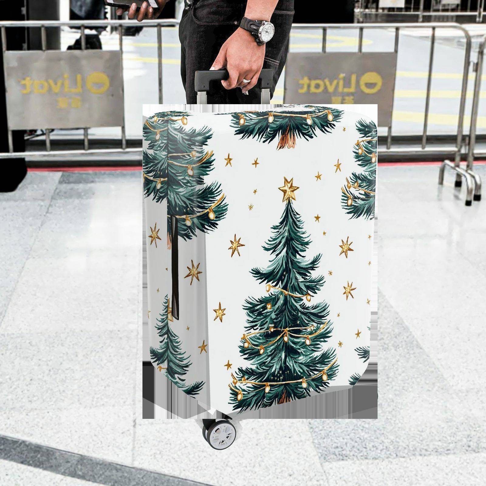 1-Piece Christmas Tree Star Decoration Holiday Lights Snowy  Suitcase Luggage Cover, Stretch Protective Sleeve