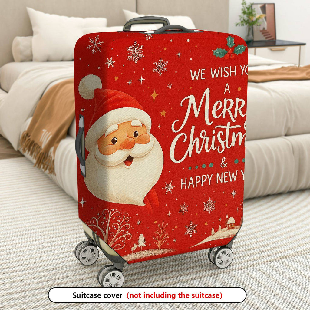 1-Piece Red Christmas Santa Snowflake New Year Holiday  Suitcase Luggage Cover, Stretch Protective Sleeve