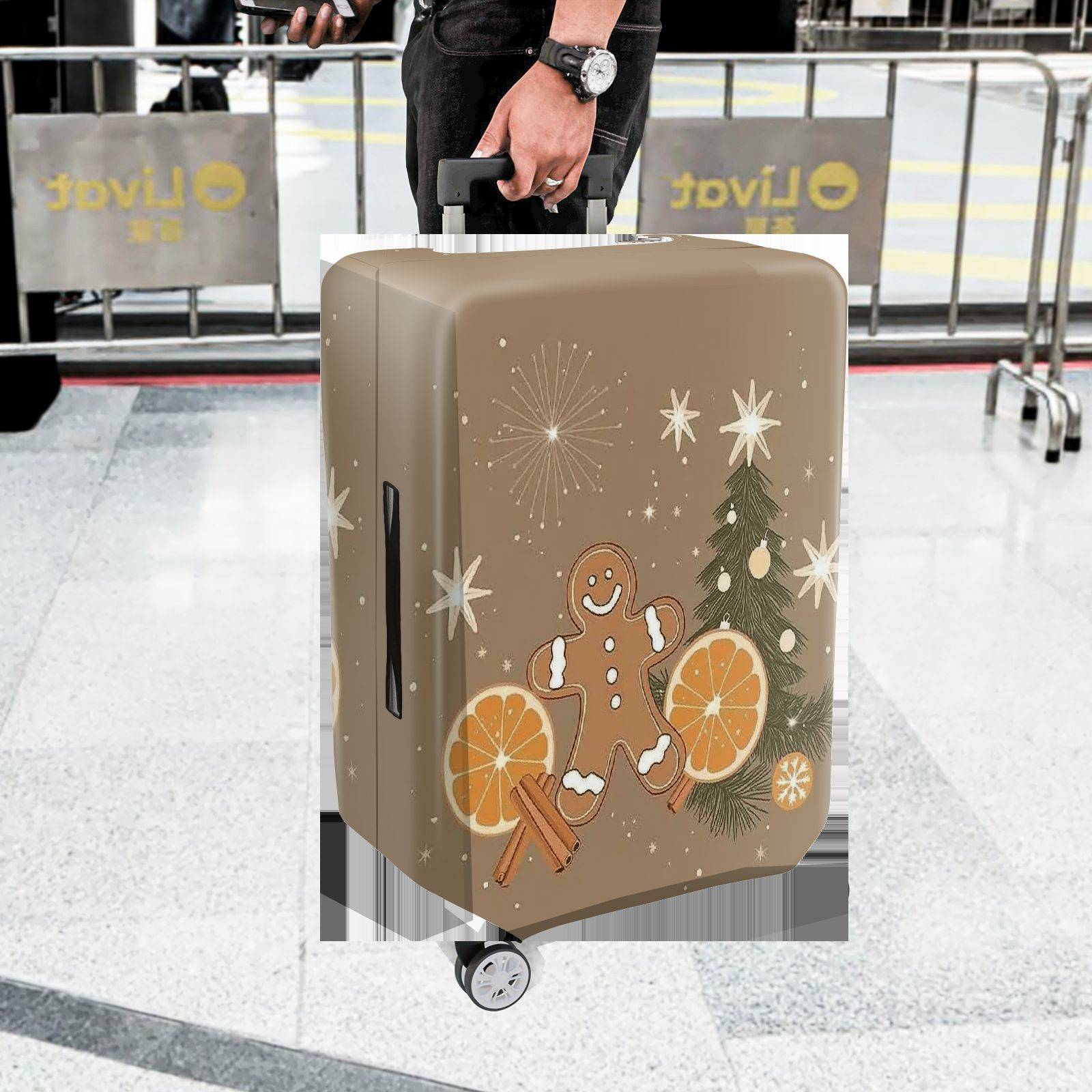 1-Piece Gingerbread Orange Cinnamon Christmas Holiday Star  Suitcase Luggage Cover, Stretch Protective Sleeve