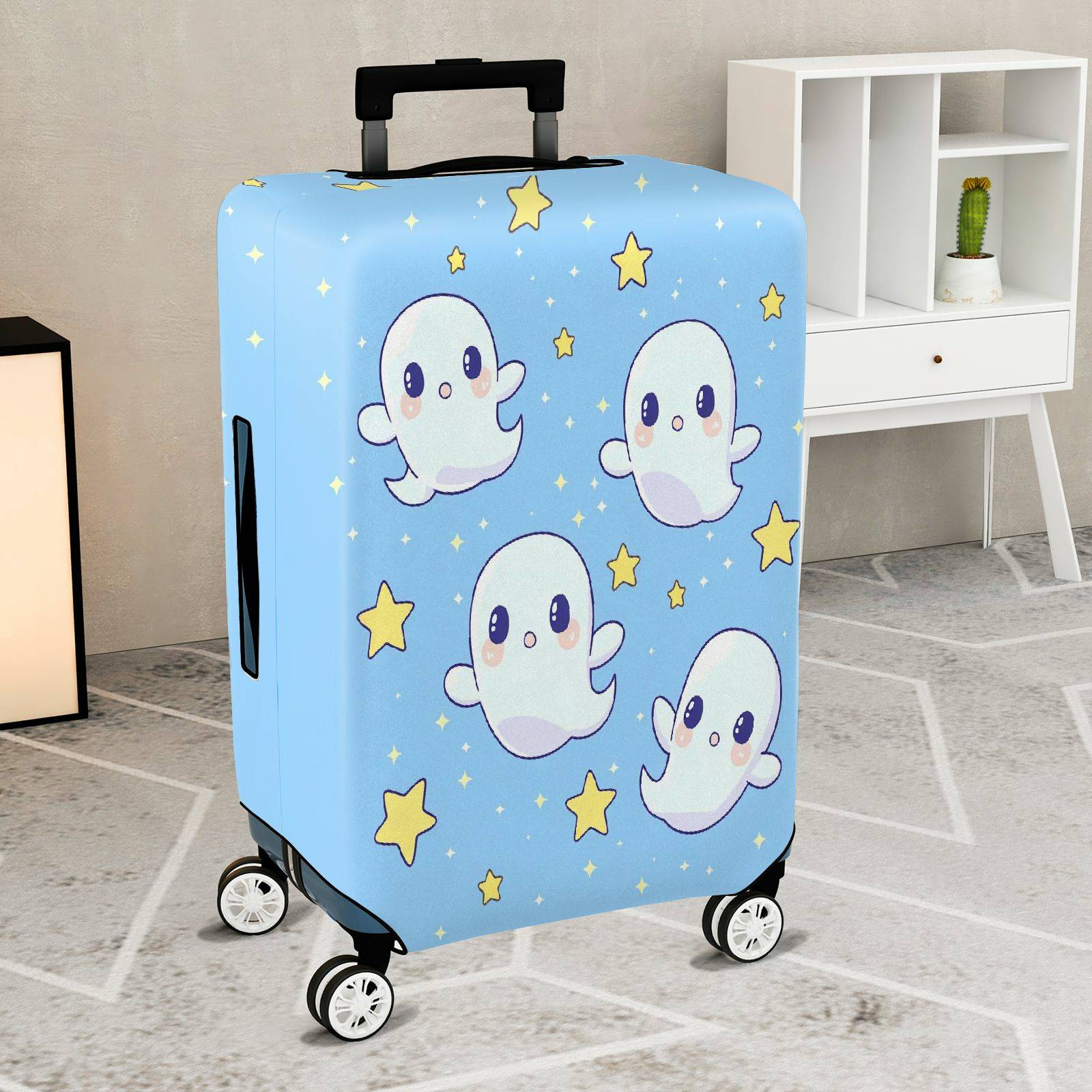 1-Piece Cute  Ghost Starry Sky Blue  Suitcase Luggage Cover, Stretch Protective Sleeve