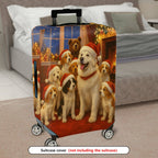 1-Piece Christmas Dog Fireplace Winter Holiday Santa  Suitcase Luggage Cover, Stretch Protective Sleeve